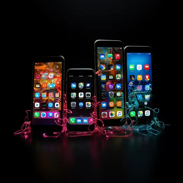 4 mobile phones connected to each other