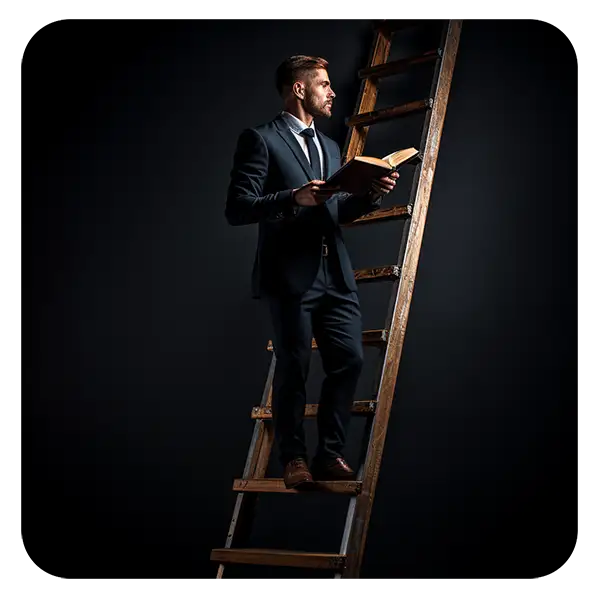 man on a ladder elevating his website's story